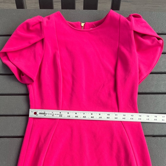 Calvin Klein; Fuchsia Midi Dress; Puff Sleeves; Gold Tone Zipper; NWOT; Size 4 - Picture 6 of 8